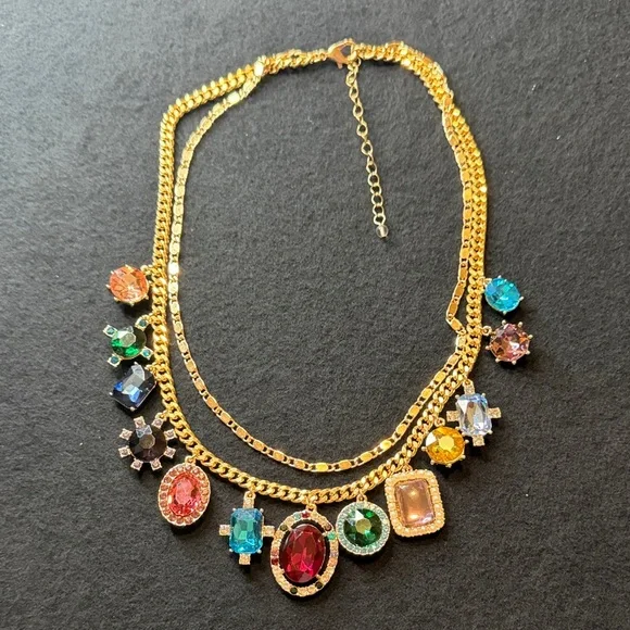 House of Harlow 1960 Gold Multicolor Gemstone Necklace